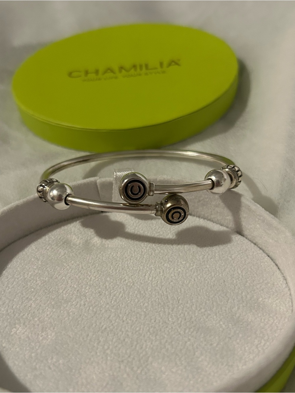 Chamilia Silver Double-Open Bangle Bracelet with Accent Beads